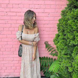 Petallush Beige Floral Maxi Dress - Size M/L